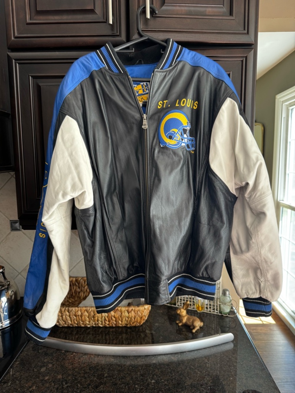 Vintage St. Louis Rams Black & Blue Leather Bomber Jacket